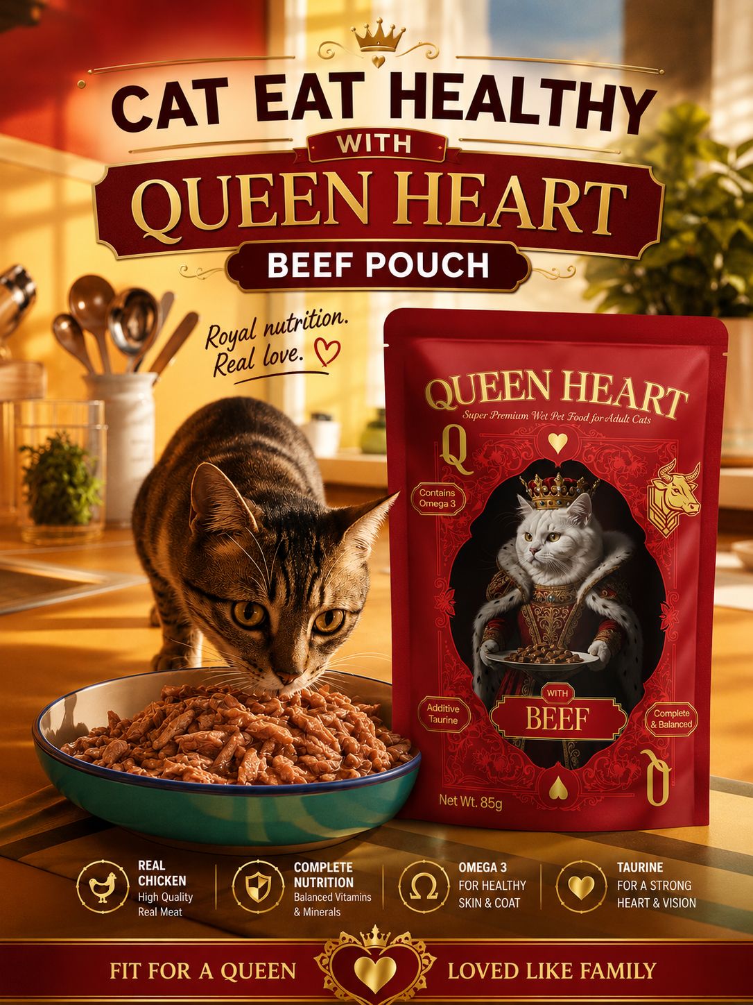 Queen Heart Super premium Wet Food For Adult Cat With Beef 85 g Petfast.shop Queen Heart Cat Food Wet Food petfast.shop EgyptDefault Title 40.00