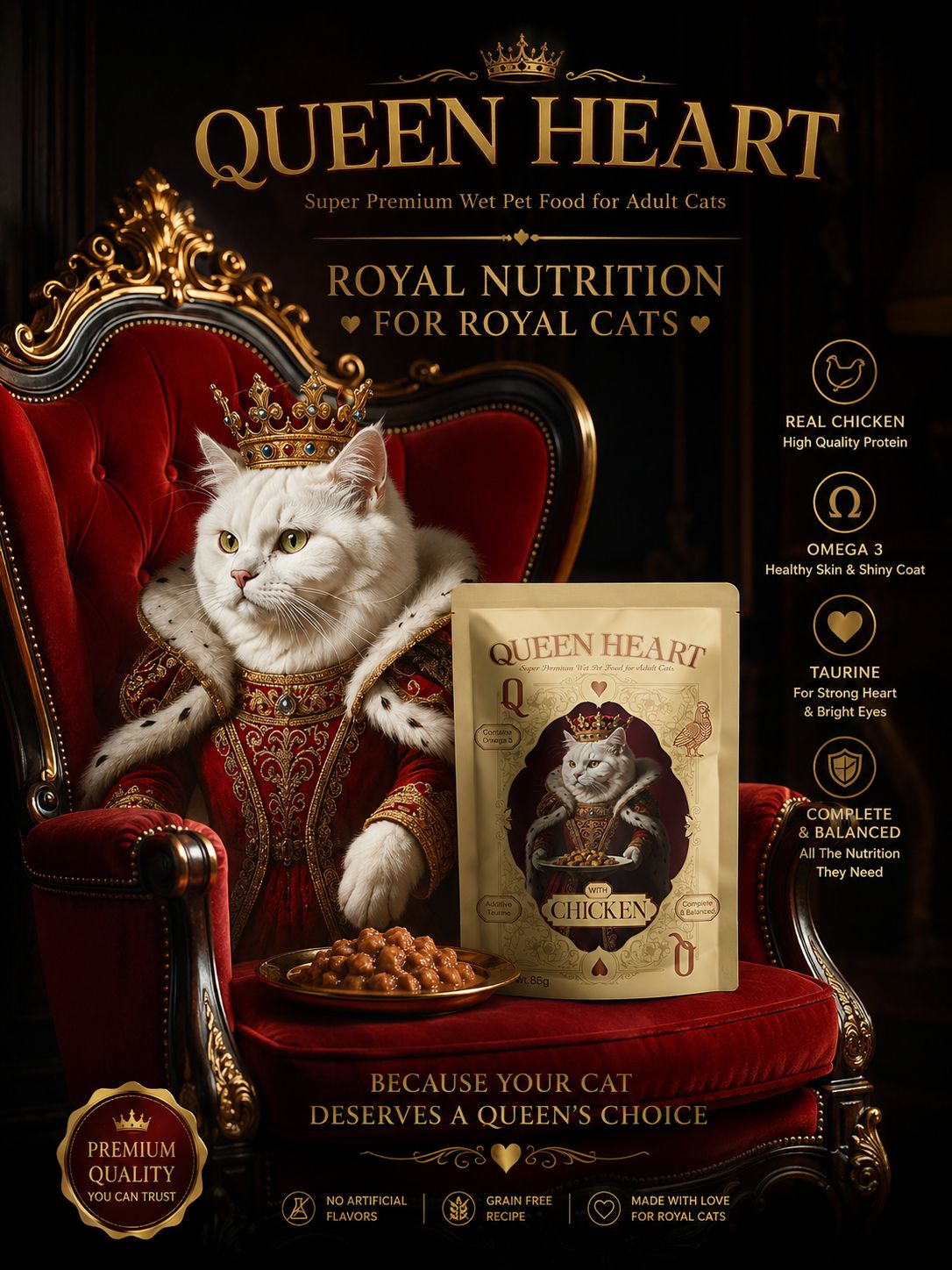 Queen Heart Super premium Wet Food For Adult Cat With Turkey 85 g Petfast.shop Queen Heart Cat Food Wet Food petfast.shop EgyptDefault Title 40.00