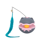 Cat toy resembling a clam with a fishing rod on a white background
