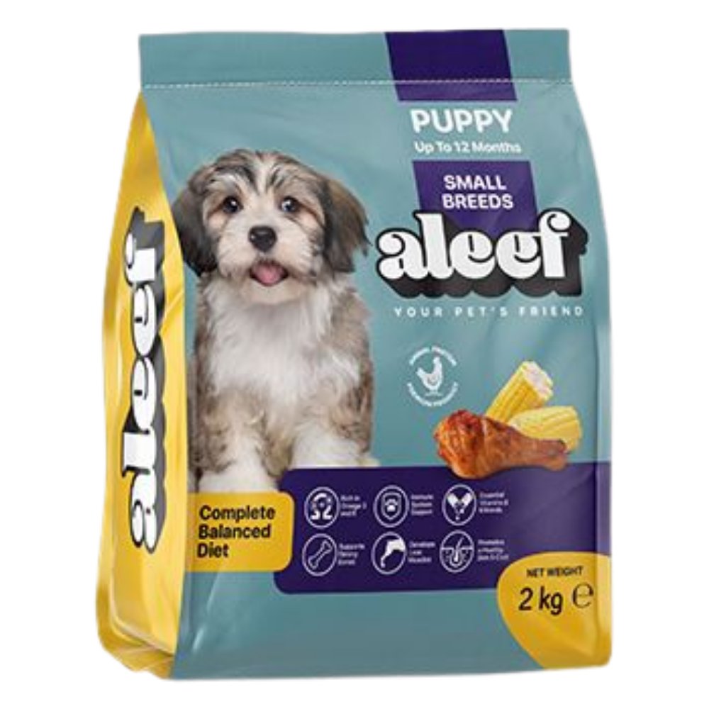 Aleef puppy food package for small breeds on a white background