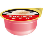 Pink container with a yellow lid featuring Japanese text on a white background