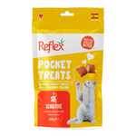 Yellow package of Reflex Pocket Treats for cats on a white background