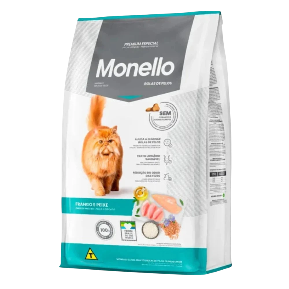 Monello cat food package with an orange cat on a white background