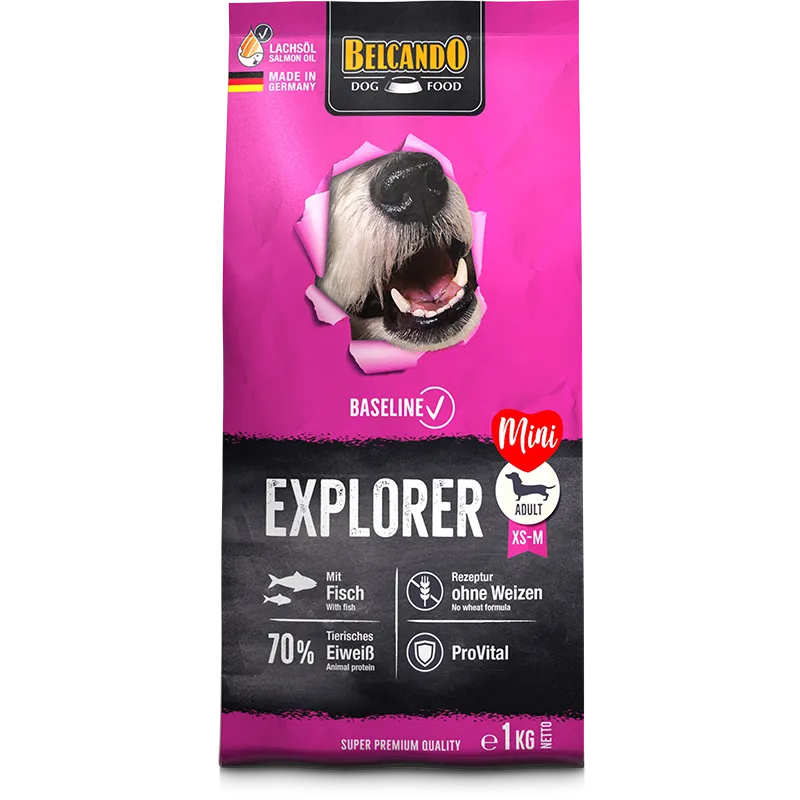Belcando Baseline Explorer Dry Food with fish for XS to M Breed Adult Dogs 1 kg.
