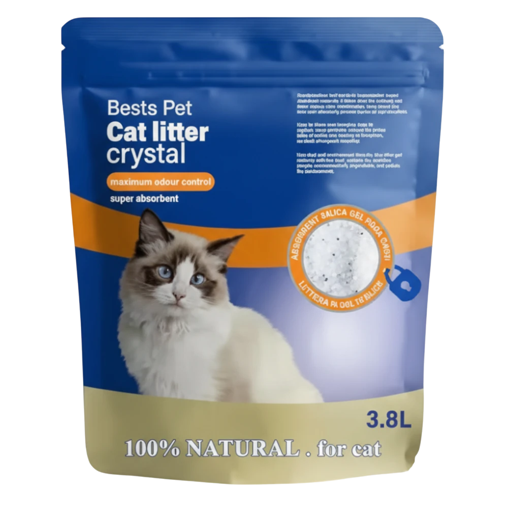 Bag of Bests Pet Cat Litter Crystal with a cat on the label against a white background