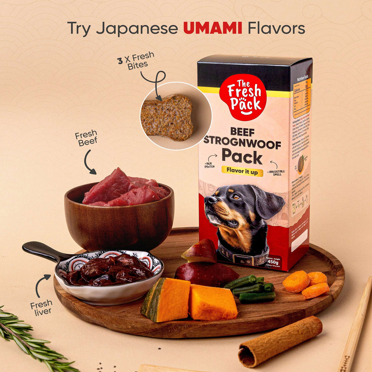 The Fresh Pack Beef Strognwoof For Dogs - "UMAMI" 450 Grams.