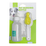Nunbell pet nursing bottle set on packaging with a dog illustration.