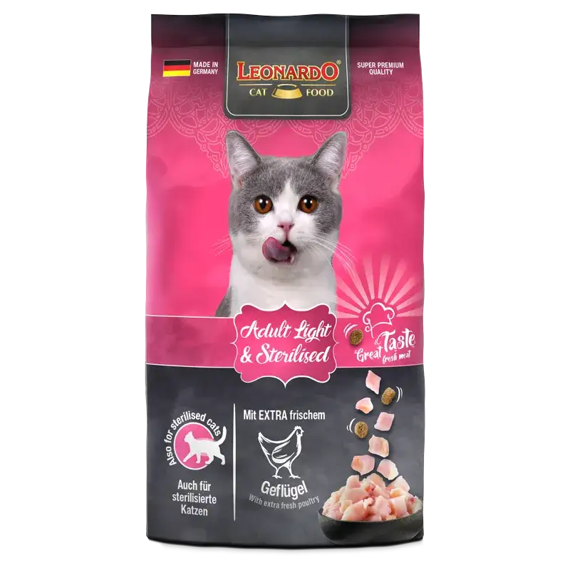 Leonardo Dry Food For Adult Cats Light and Sterilised With Poultry 1.8 kg.