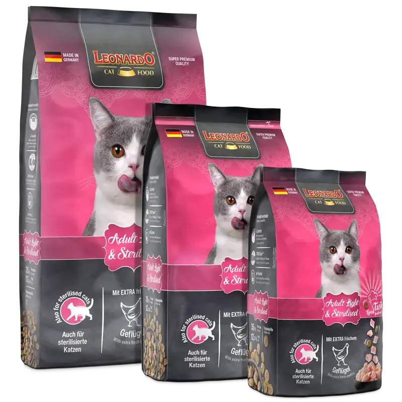 Leonardo Dry Food For Adult Cats Light and Sterilised With Poultry 1.8 kg.