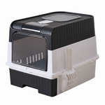 Black and white pet carrier on a white background