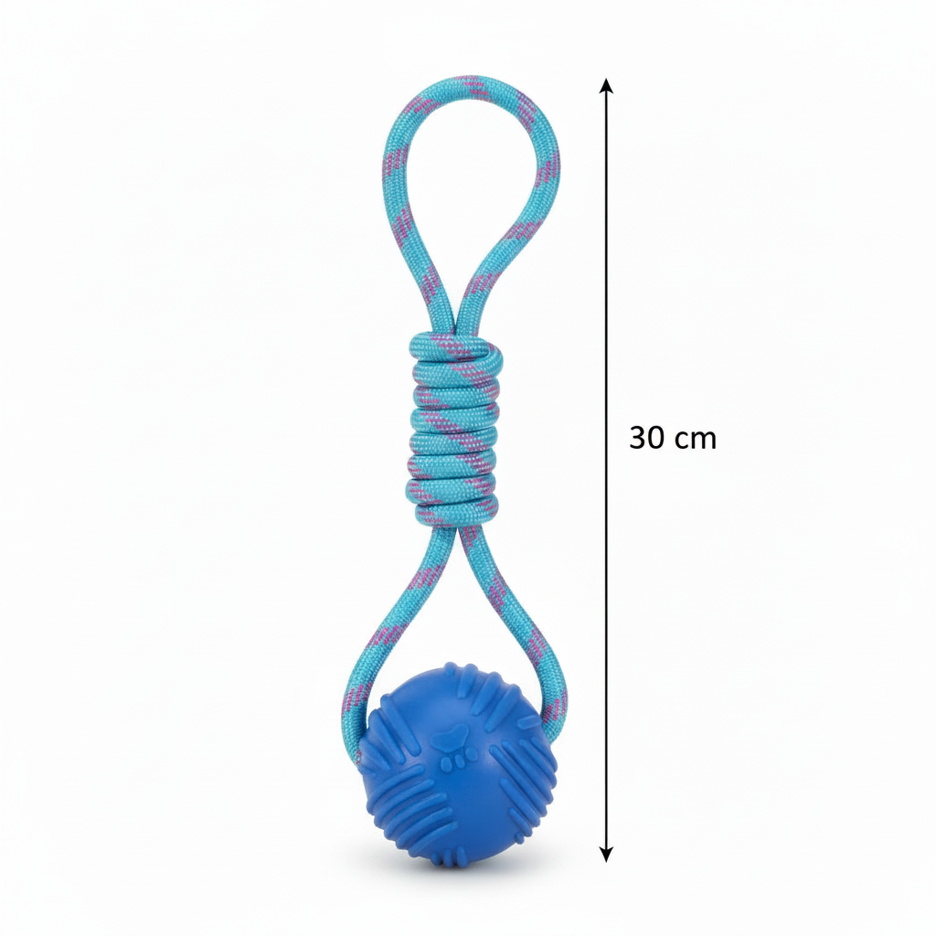 Blue ball rope toy with 30cm measurement