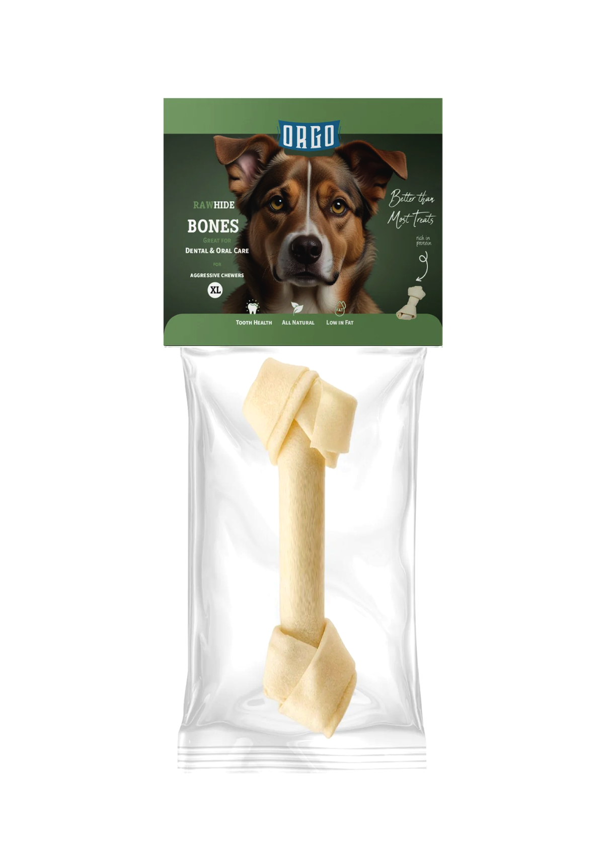 Orgo Rawhide Bones For Dog Dental Oral Care 1 PC XL‏.