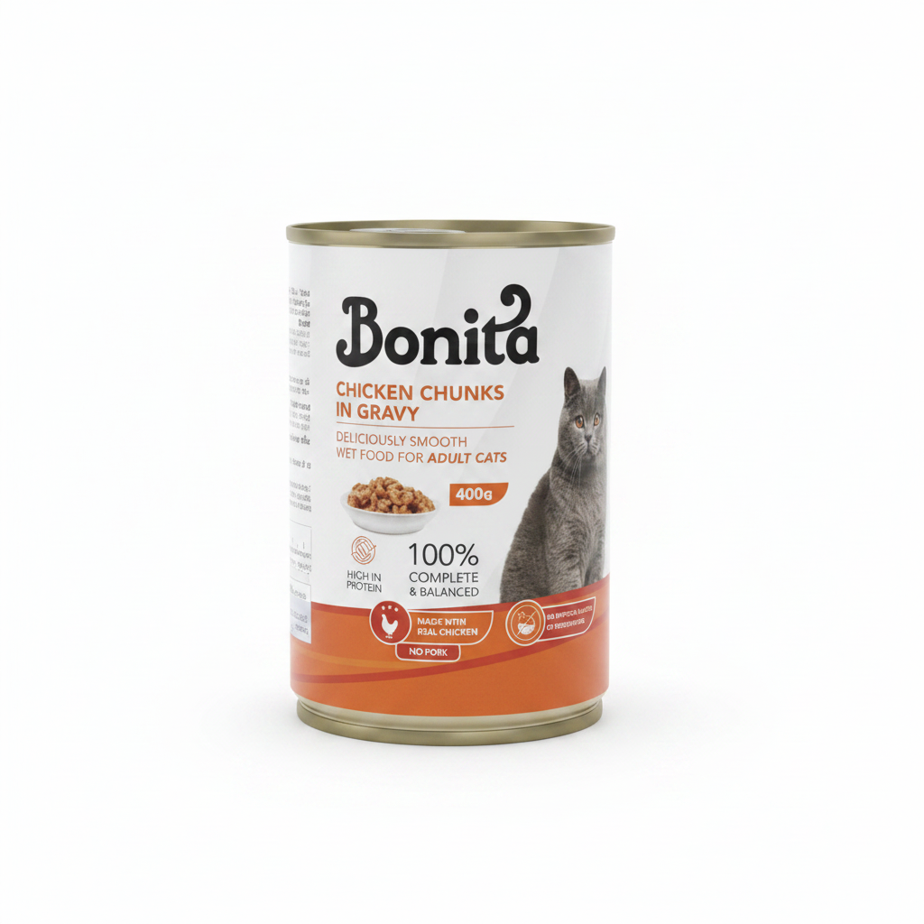 Bonita Chicken Chunks in Gravy - White Background