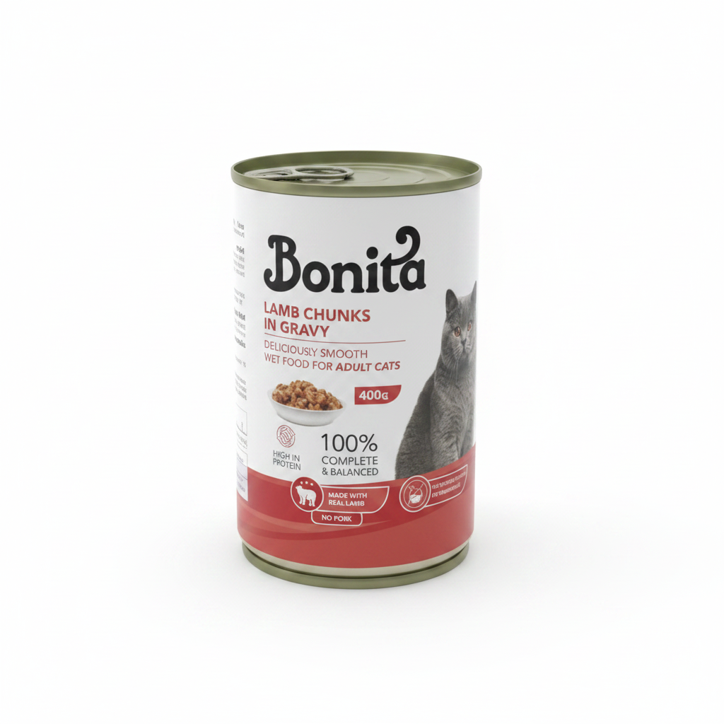 Bonita Lamb Chunks in Gravy - White Background