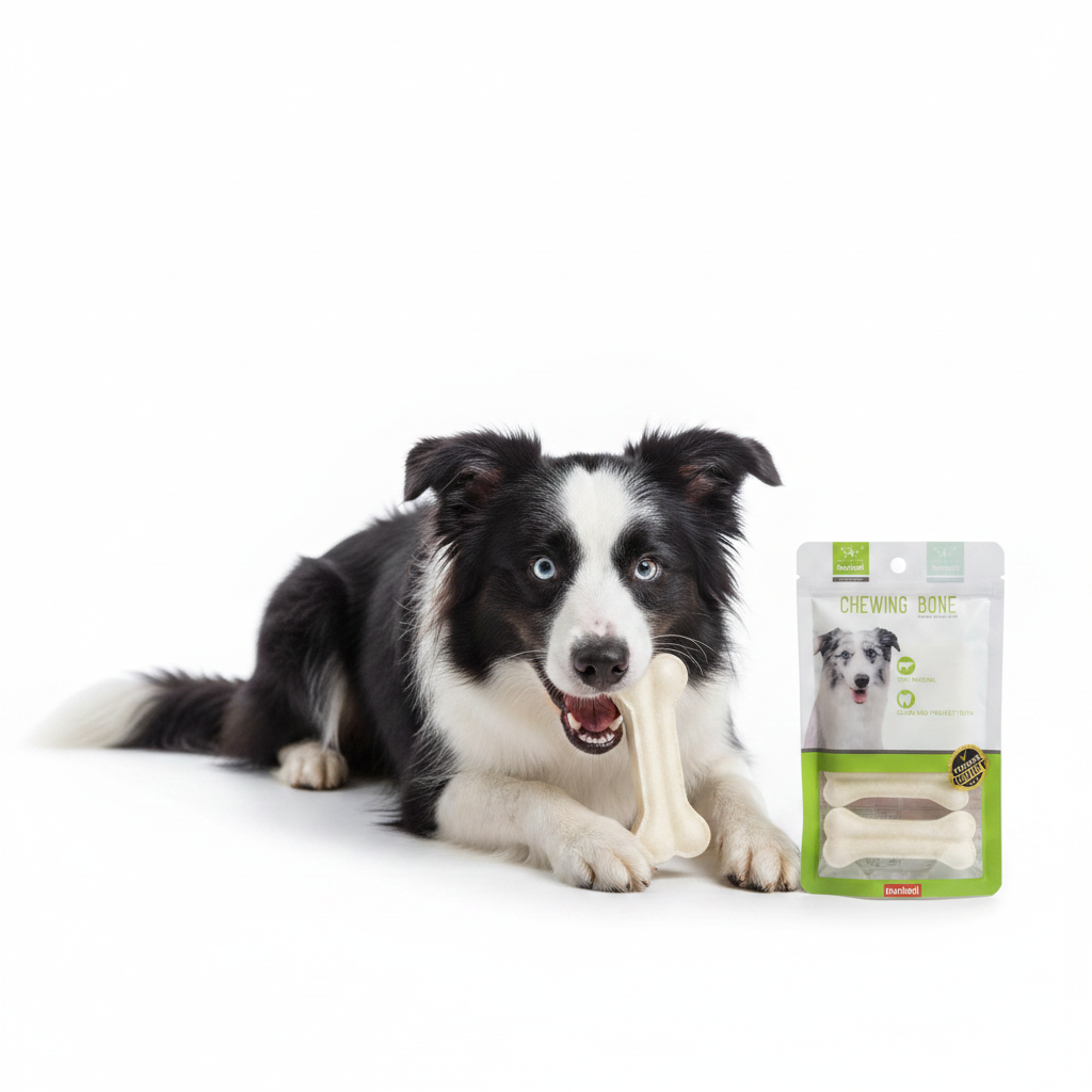 Border Collie Chewing Nunbell Bone