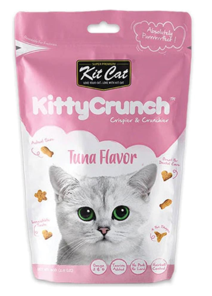 Kit Cat Kitty Crunch Tuna Flavor cat treat package on a white background
