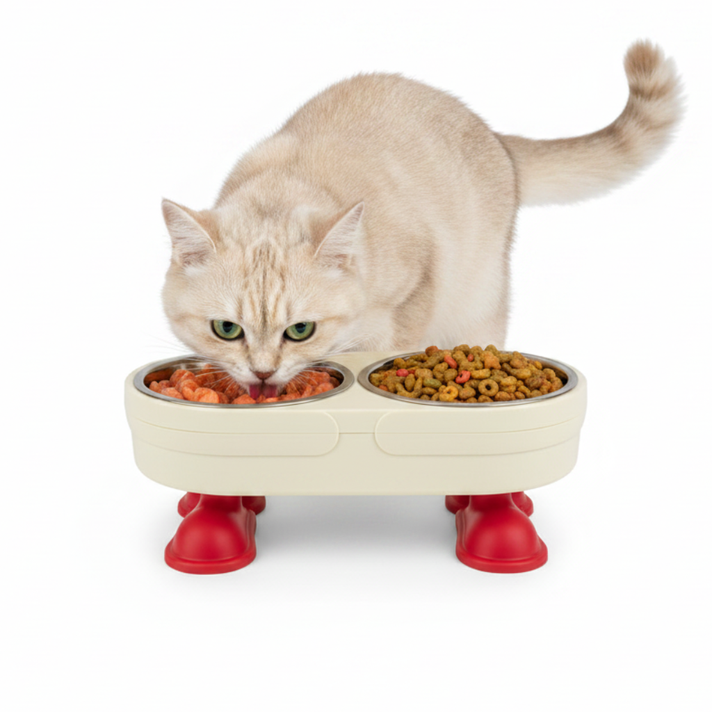 Cat Eating from Elevated Bowl