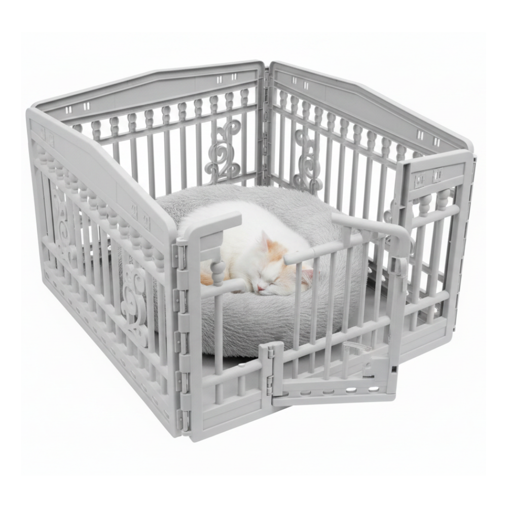 Cat in Playpen with Bed
