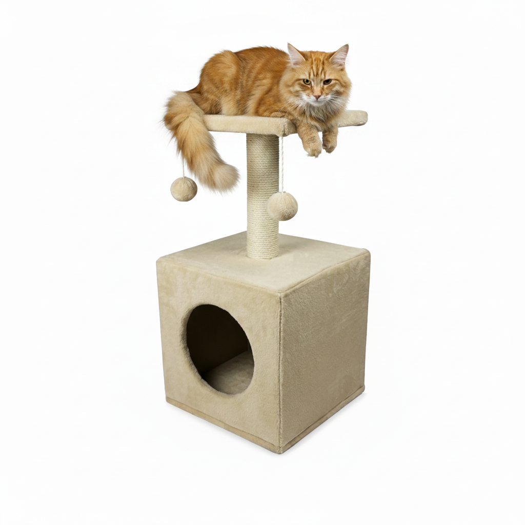 Cat sitting on top of cat tree
