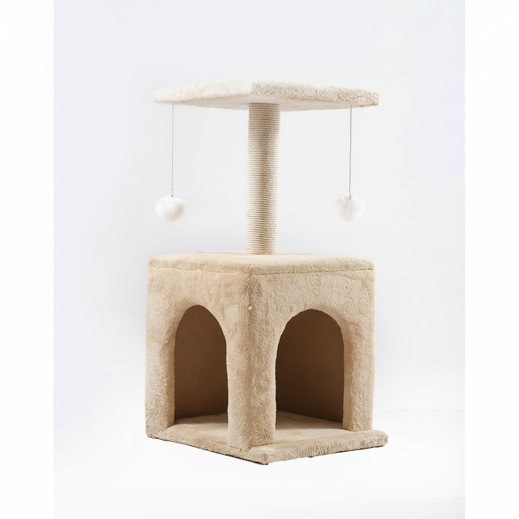 Cat Tree Beige Cave Close-up