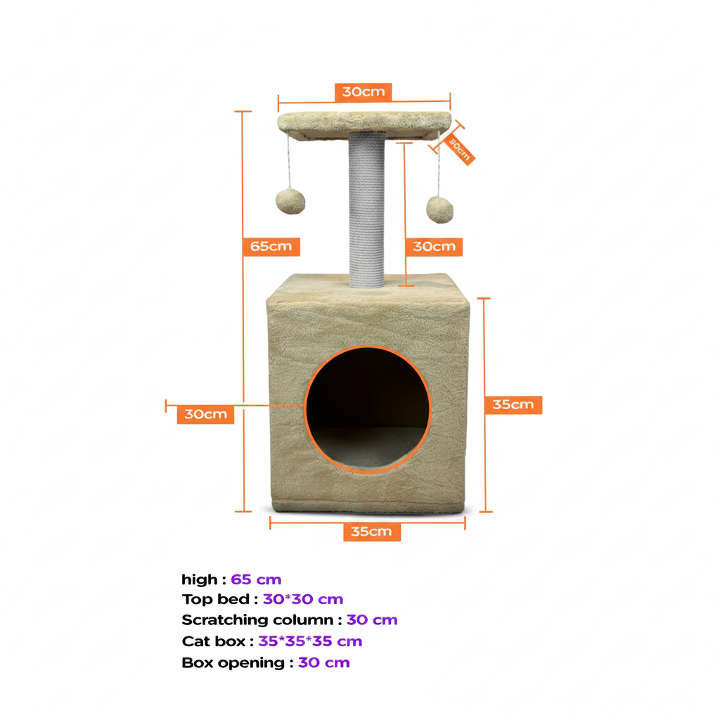 Cat Tree Beige Dimensions Front