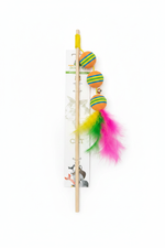 Cat Wand Toy with Striped Balls - White Background