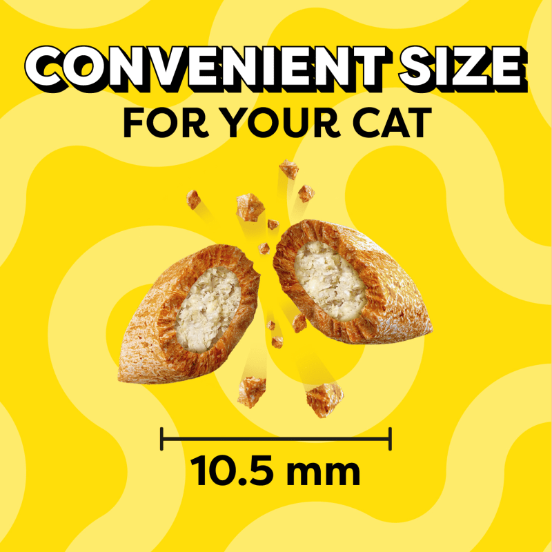 Cat treats with measurement on a yellow background