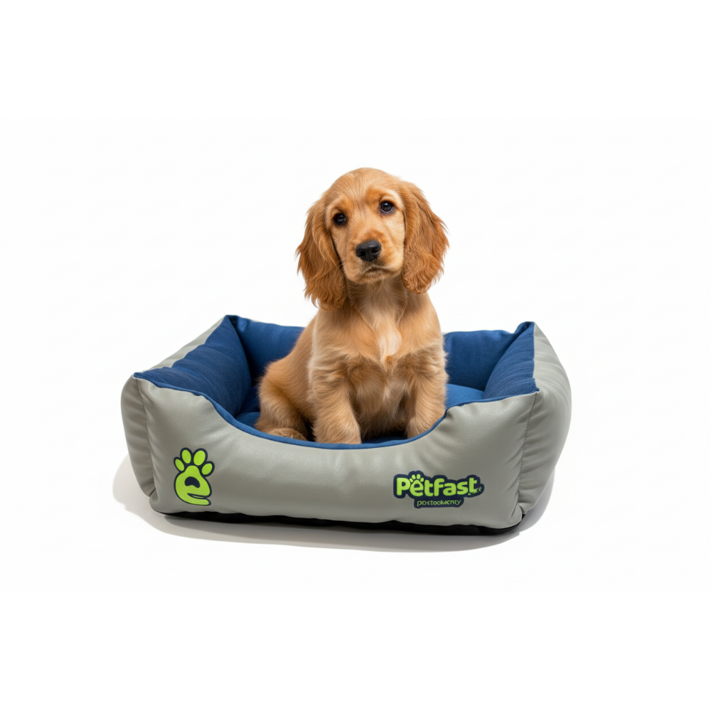 Cocker Spaniel Puppy in Grey Blue Bed
