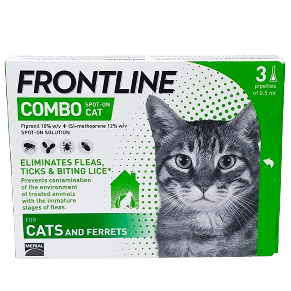 Frontline Combo Spot-On for cats packaging with a cat's face on a white background