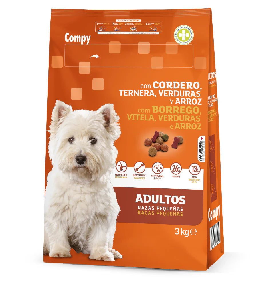 Compy Dry Food with meat and Vegetables for Small Breed Adult Dogs 3 kg.