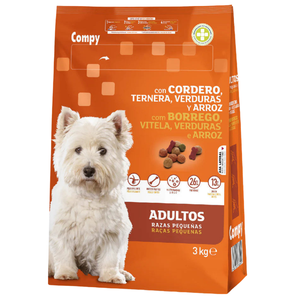 Compy Dry Food with meat and Vegetables for Small Breed Adult Dogs 3 kg.