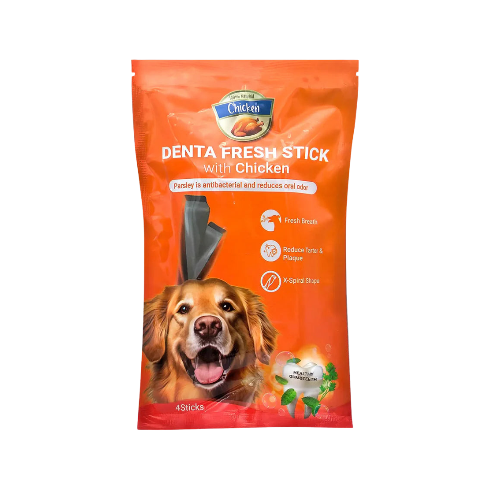 Denta Fresh Stick with Chicken packaging for dogs on a white background