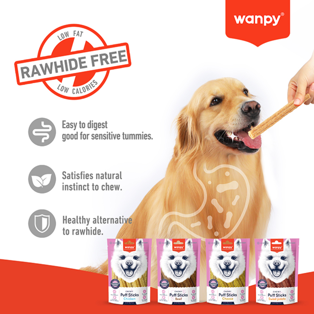 Wanpy Treat For Adult Dog Chewy Puff Sticks Chicken 100 g