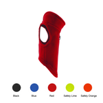 Red balaclava with color swatches below on a white background, featuring the DOCO brand logo.