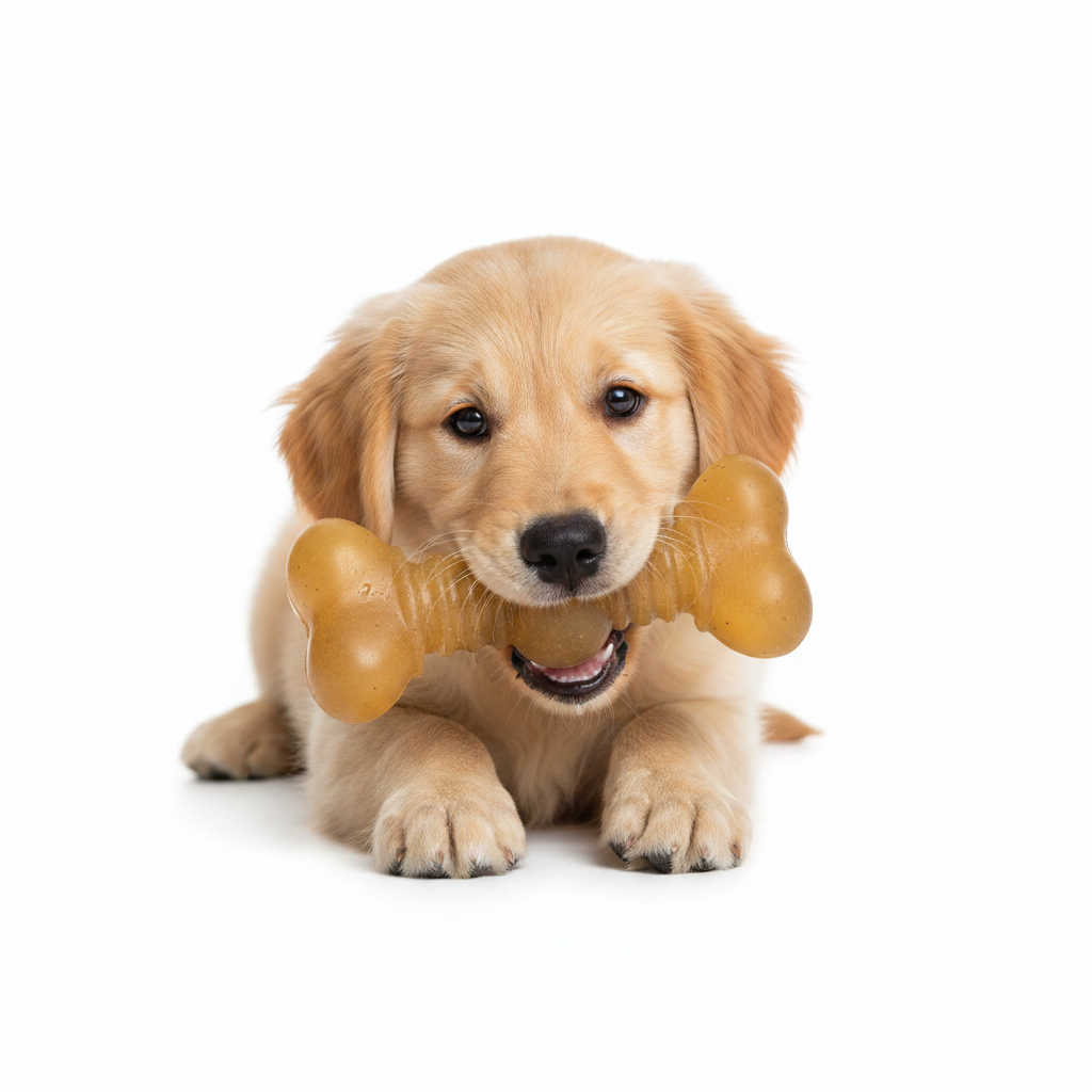 Dog Chewing Golden Bone