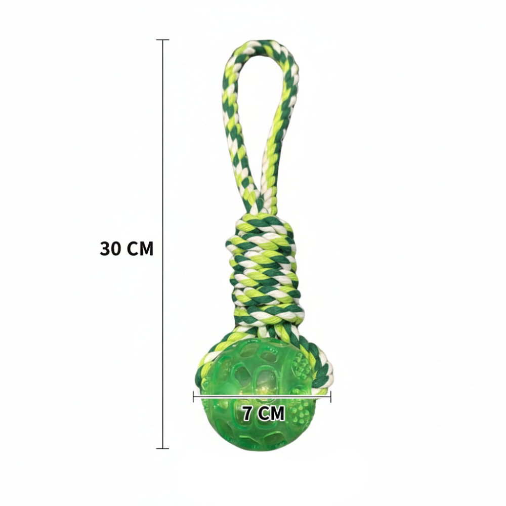 Dog toy with measurements on white background