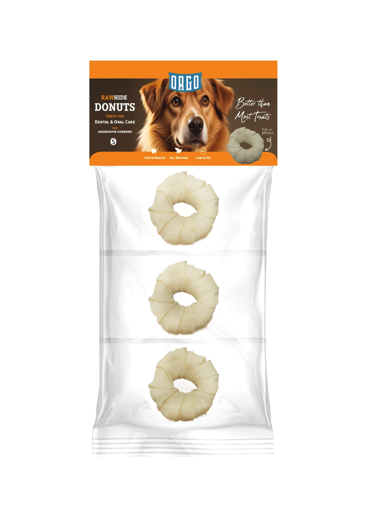 Orgo Rawhide Donuts for Dog Dental Oral Care 3 PC Small.