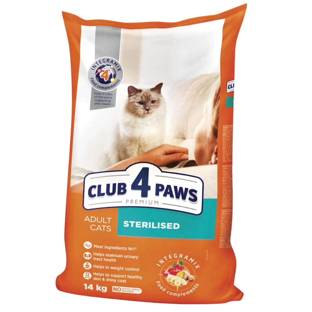 CLUB 4 PAWS Premium Sterilised With Chicken Adult Cats Dry Food 14kg.