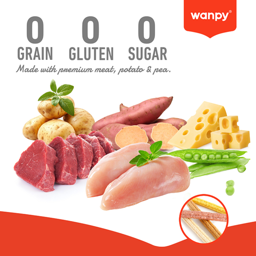Wanpy Treat For Adult Dog Chewy Puff Sticks Chicken 100 g