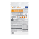 Dog food package with nutritional information on a white background