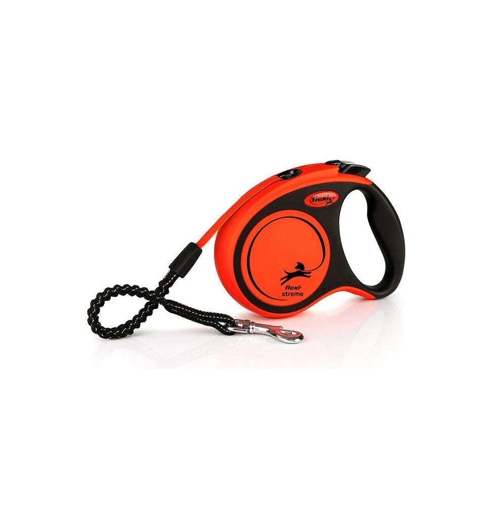 Flexi Xtreme S Black and Orange 5m Retractable Tape Leash for Dogs Up to 20 kg.