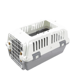 Pet carrier with white and gray color scheme on a white background
