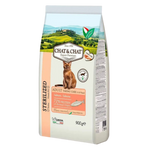 Cat food package with scenic background and brand logo