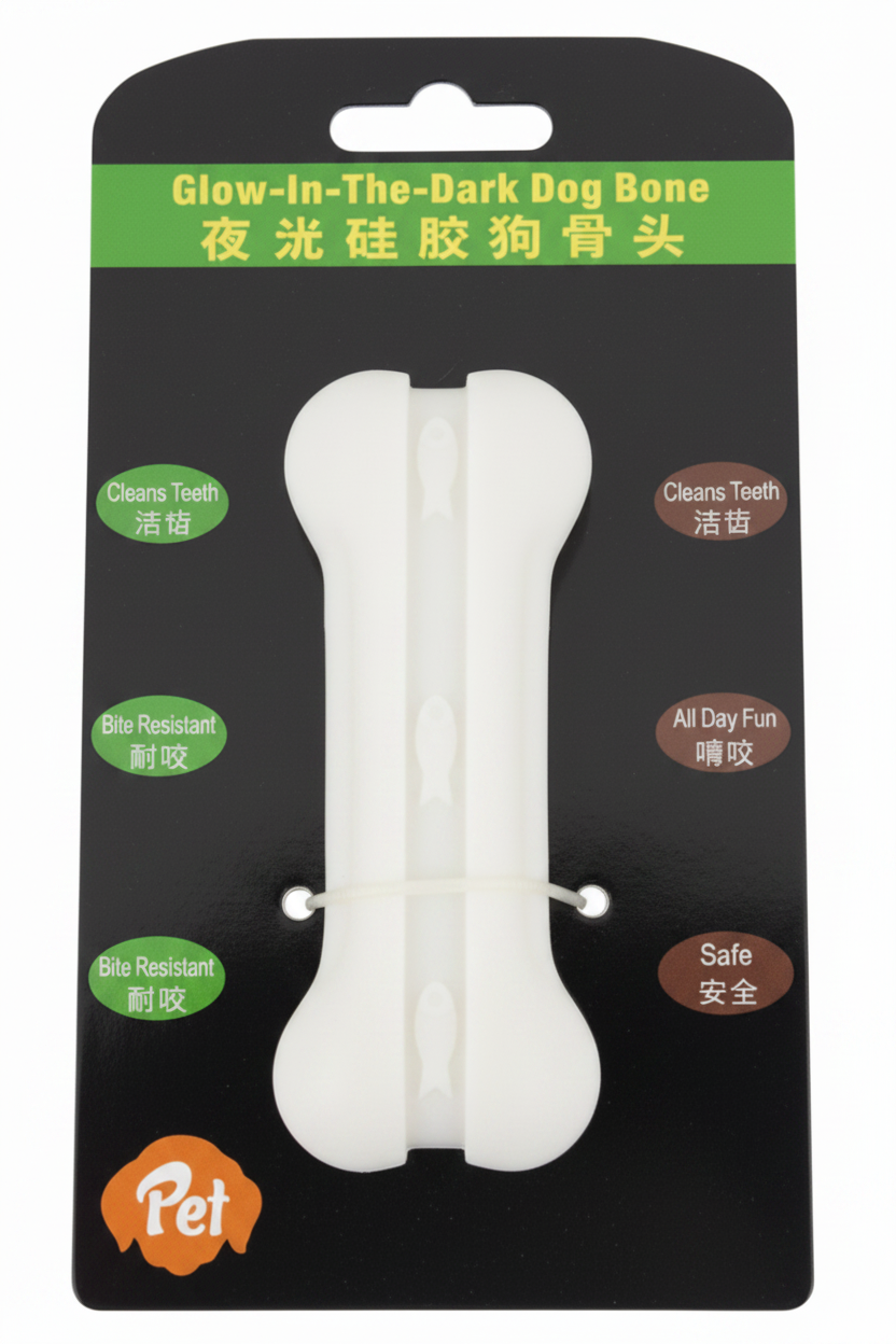 Glow-In-The-Dark Dog Bone - White