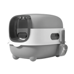 Gray and white pet litter box on a white background