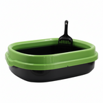 Green cat litter box on white background