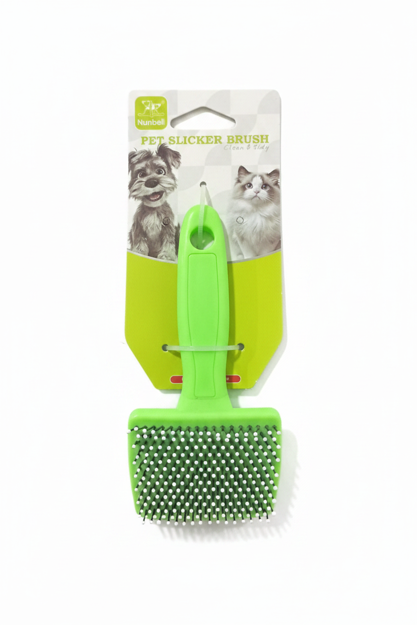 Green Pet Slicker Brush - White Background