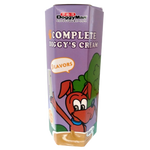 DoggyMan Complete Doggy's Cream packaging with flavors listed on a scenic background