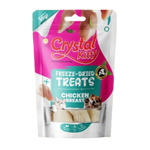 Package of Crystal Kitty freeze-dried chicken breast treats for pets on a white background