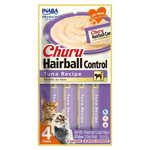 INABA Churu Hairball Control Tuna Recipe cat treat packaging with images of cats.